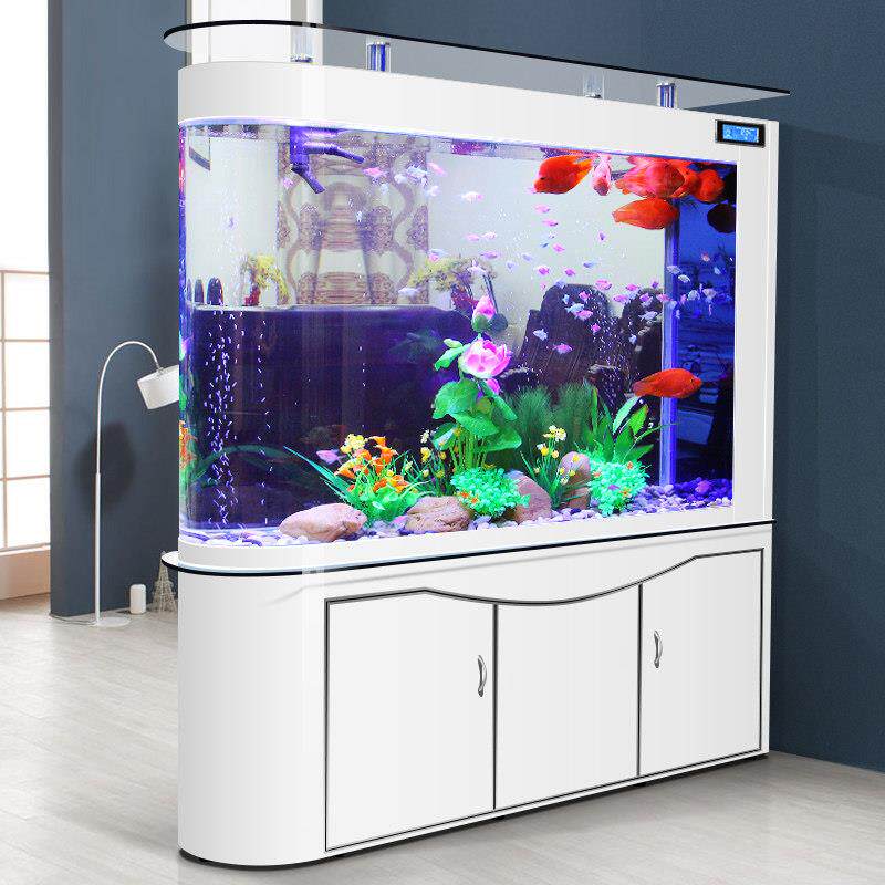 2025新款欧宝子弹头鱼缸水族箱客厅生态玻璃 U型玄关底滤智能定制