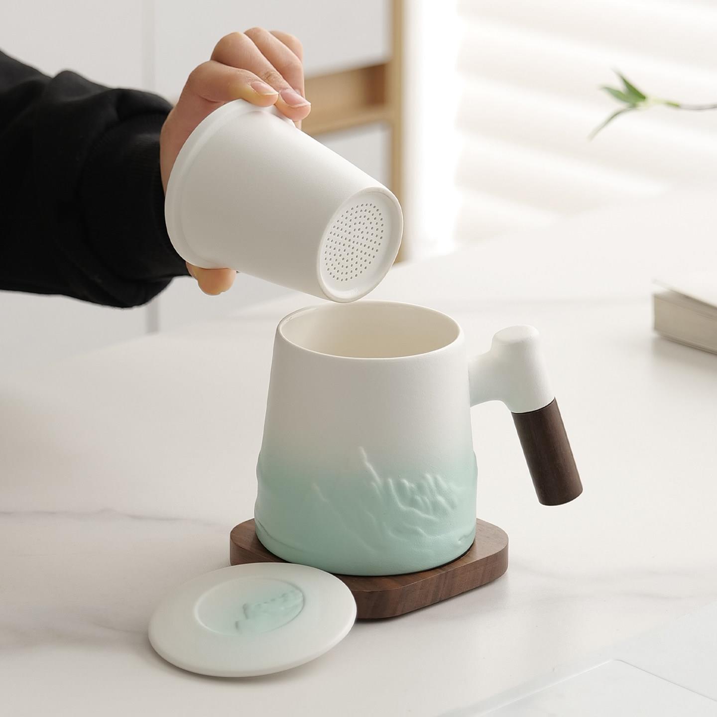 陶瓷泡茶杯带盖大容量马克杯家用茶水分离办公小清新水杯定制礼盒