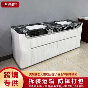 大理石浴室柜现代简约轻奢天然大理石洗手台无缝一体盆浴室柜组合