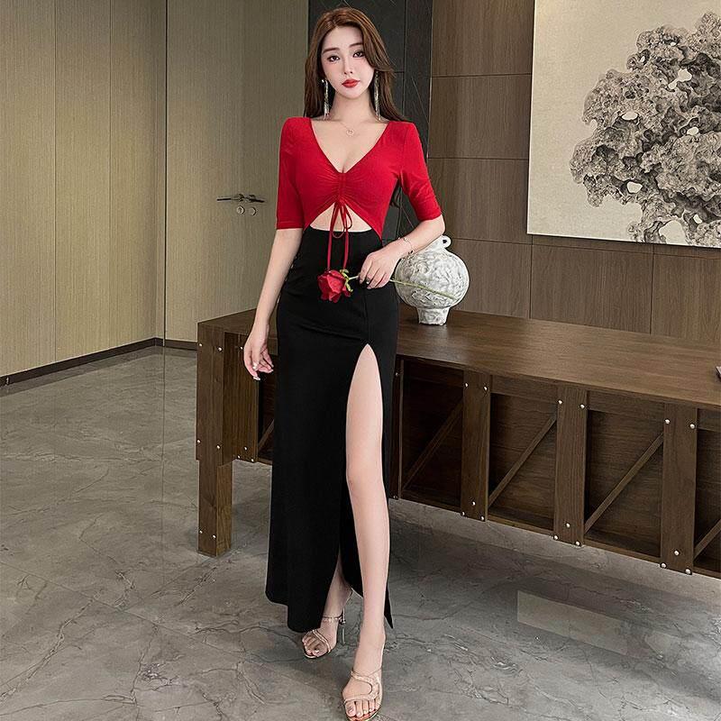性感晚礼服柔式技师工作服领显瘦足浴养生夜店连衣裙工作服夏