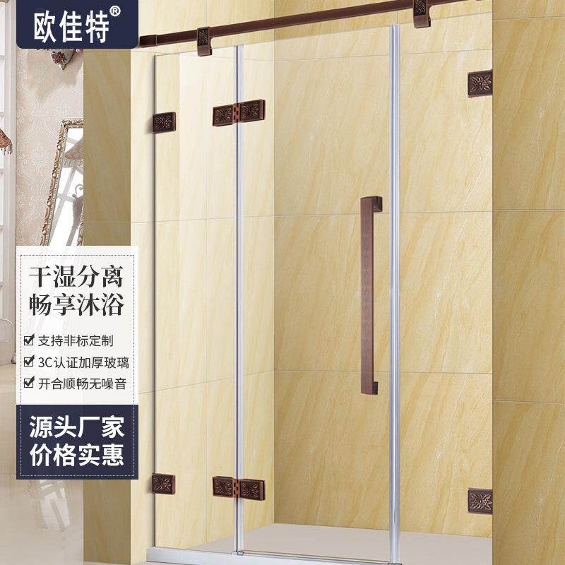 广东整体红古铜材料精细刻花设计玻璃淋浴房干湿分离浴室