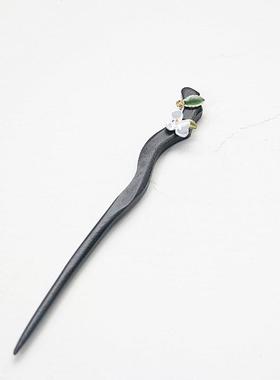 银杏檀木发簪新中式2024新款高端木质发钗日常簪子盘发