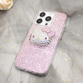 适用于iphone15promax苹果14plus手机壳hellokitty凯特猫，12带水钻立体kt手工定制diy贴钻13全包满闪钻石