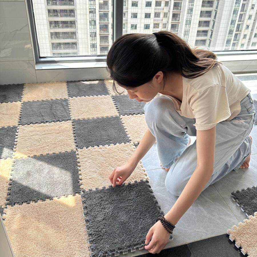 毛绒床边毯卧室ins风儿童房间全铺家用整铺可裁剪泡沫拼接地垫