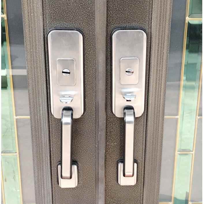 c级防盗铝合金不锈钢门锁绳金老式压双门豪华加厚大把手