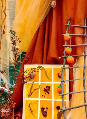 幼儿园环创秋日氛围感橘色橙色网纱室内吊顶吊饰户外办婚礼纱幔