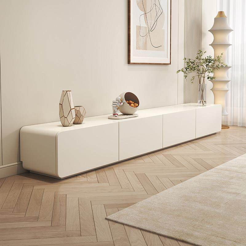 奶油风电视柜茶几组合现代简约实木圆角客厅家用白色落地电视柜