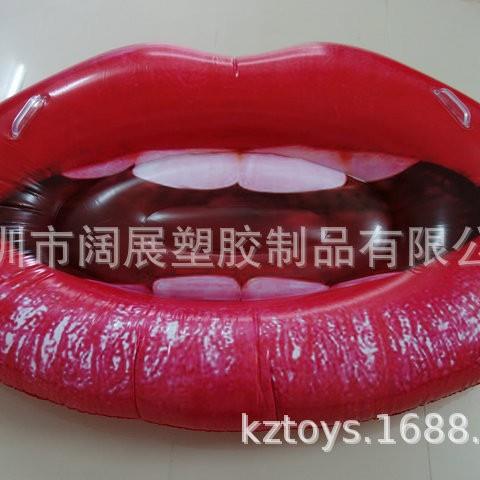 现货加厚PVC充气嘴巴浮床红色充气嘴唇浮排水上红唇浮床垫