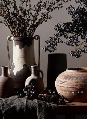 宅子·侘寂手工抽象粗陶美学花器摆件样板间民宿家居客厅软装饰品