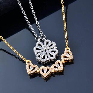 SINLEERY Unusual together 4 crystal heart flower pendant sta