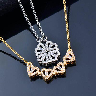 SINLEERY Unusual together 4 crystal heart flower pendant sta