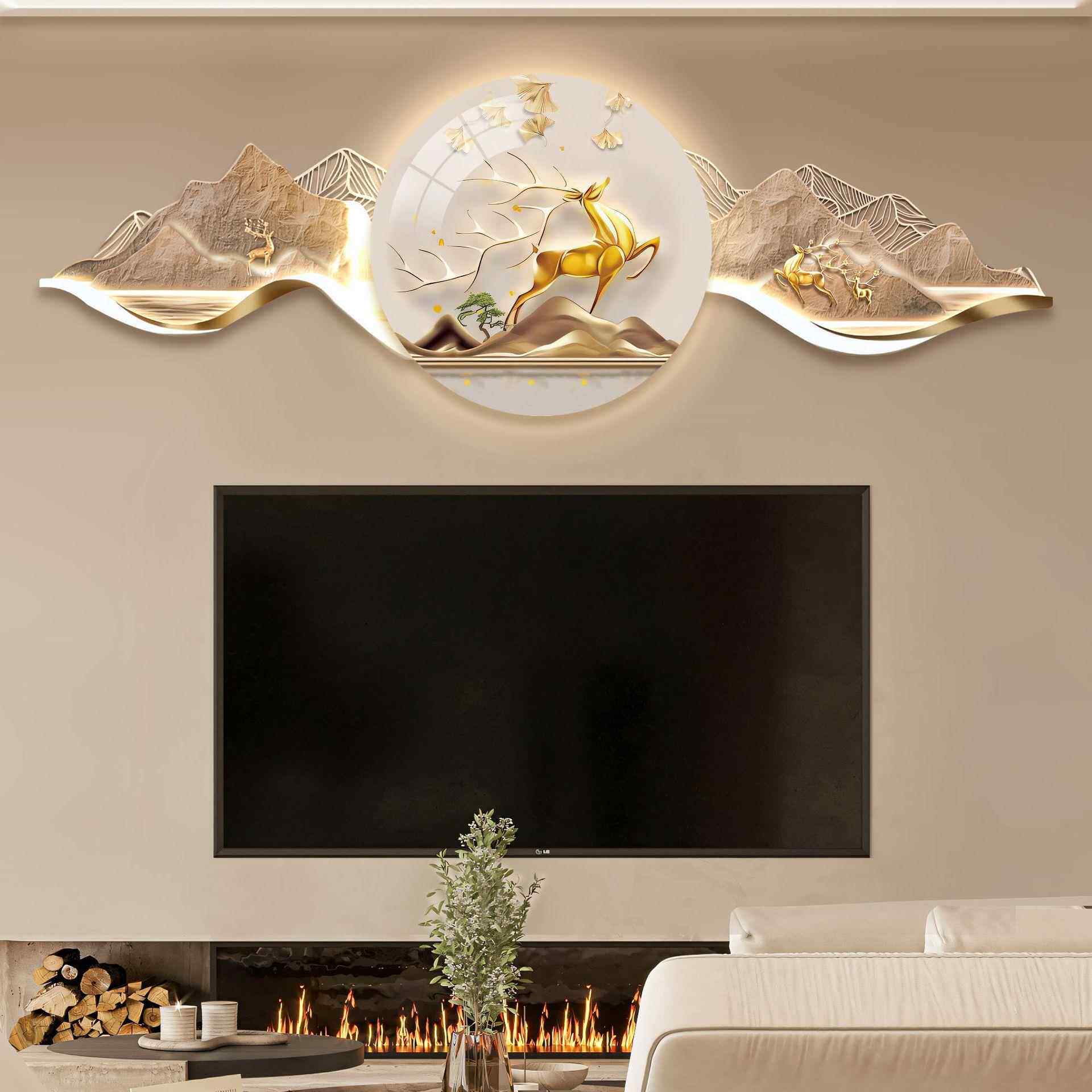 现代轻饰奢灯背有靠山机电视上方装画新中式大气山水画高级感DK3-