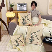 二合一办公室被子枕水墨画午睡新中式 枕两用空调沙发抱古典抱被子
