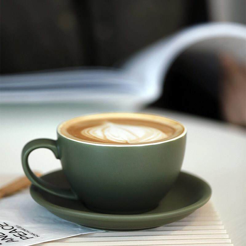 复古陶瓷杯墨绿色咖啡杯 下午茶拿铁杯磨砂拉花杯轻奢马克杯300ml