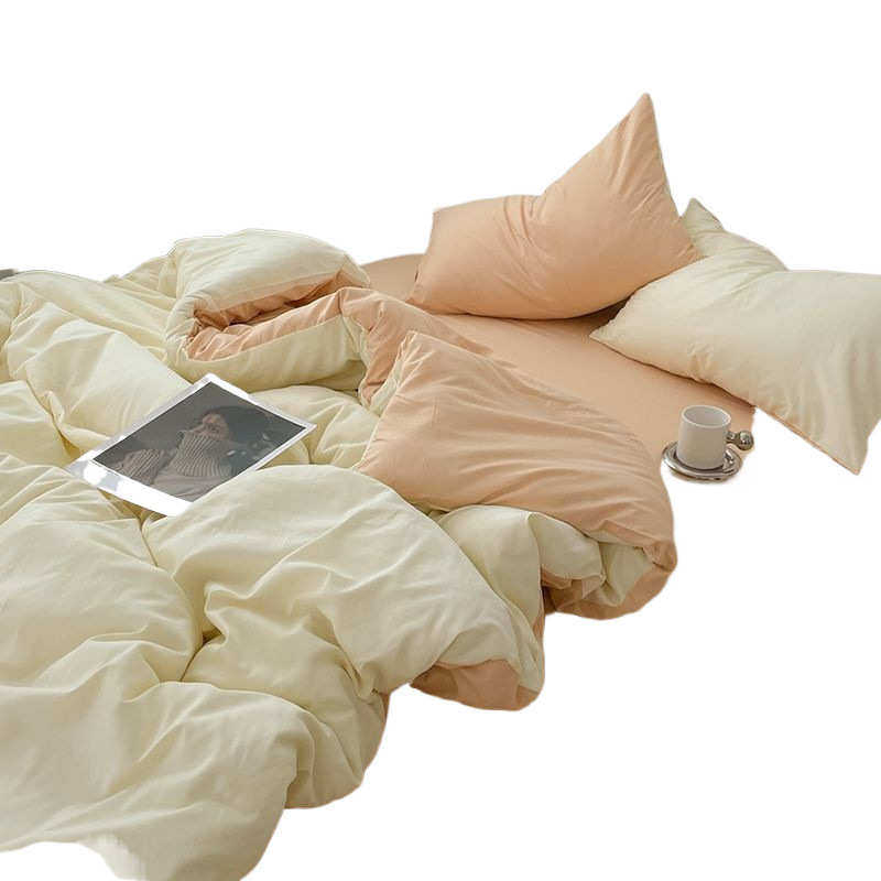 北欧风ins简约双拼床单四件套被套设计感学生单人床三件套床笠款,床上用品,床品套件/四件套/多件套,淘宝优惠券,粉丝福利购,淘宝优惠卷