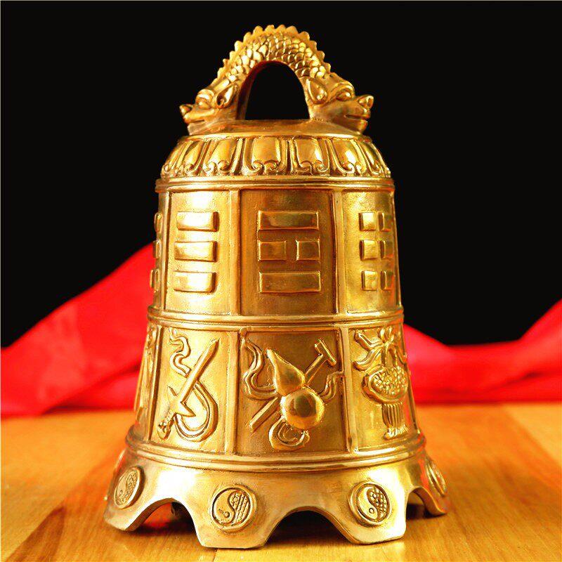 纯铜八仙法器寺庙铜钟摆件八宝铜铃铛挂件平安钟家居门饰