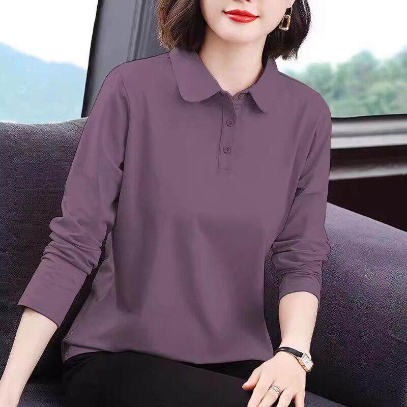 时尚翻领长袖T恤女春秋装新款洋派减龄内搭外穿POLO领打底衫上衣