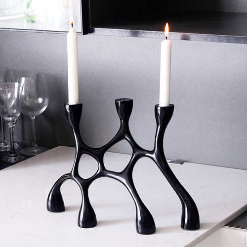 现在轻奢摆件几何交织网状蜡烛台家居餐桌样板间售楼处艺术装饰品