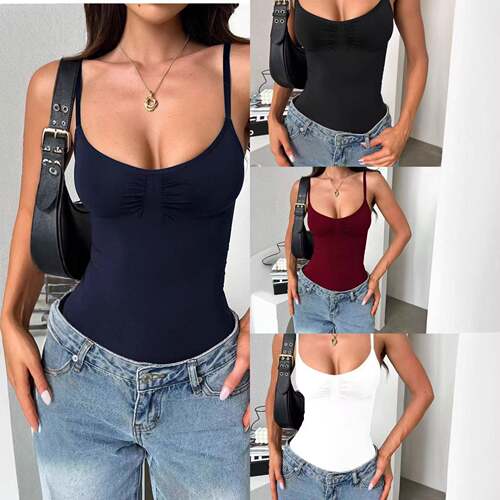 Women's Solid Color Cami Bodysuit Casual Sleeveless
