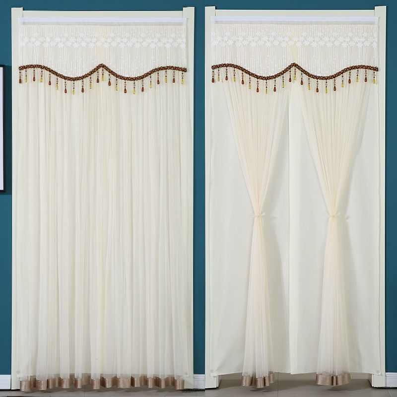 蚊门帘通用免伸缩人家用卧室不透杆四季隔断遮挡防蕾丝打孔挂帘帘