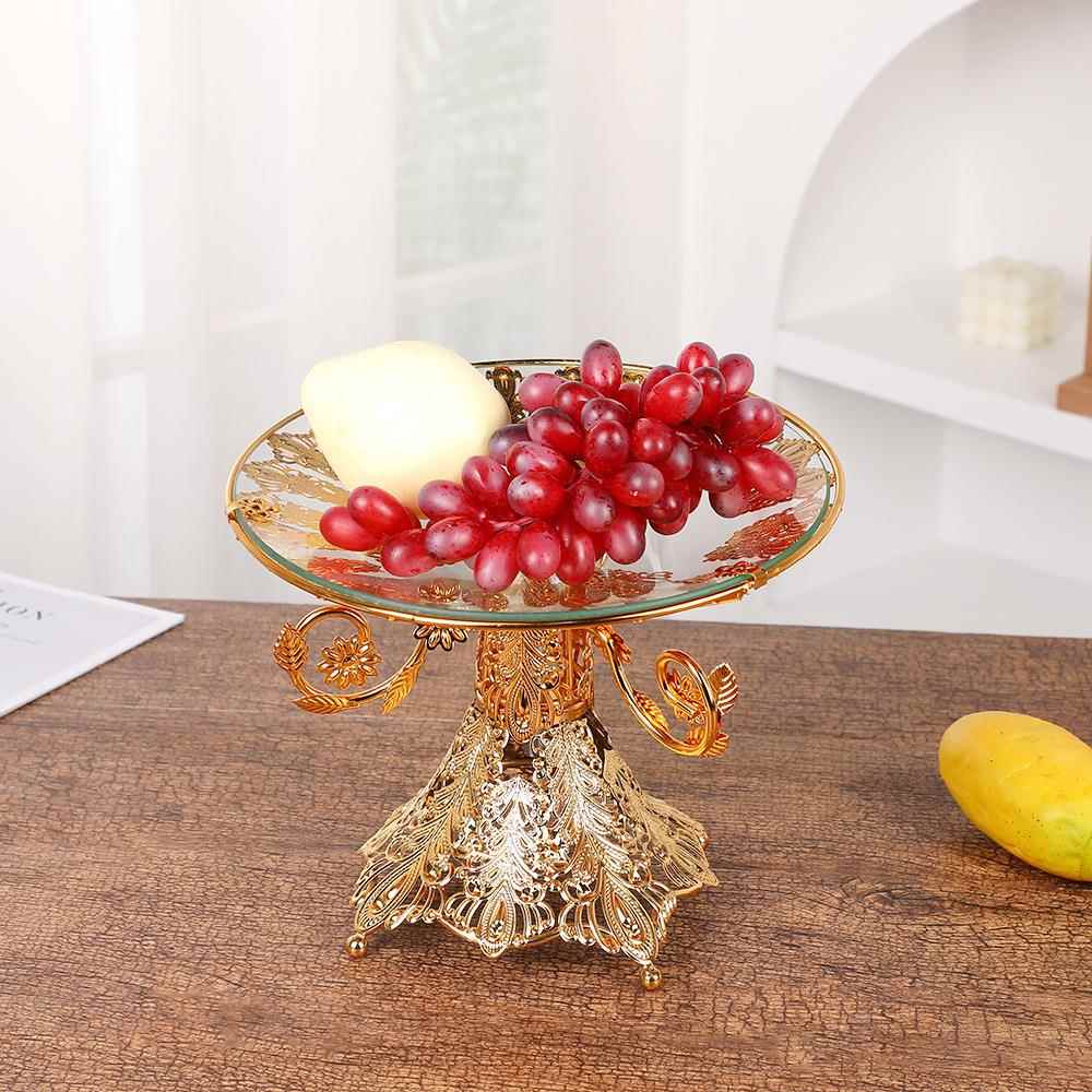 欧式轻奢典雅水果盘复古时尚客厅家居装饰摆件茶几收纳玻璃水果盘