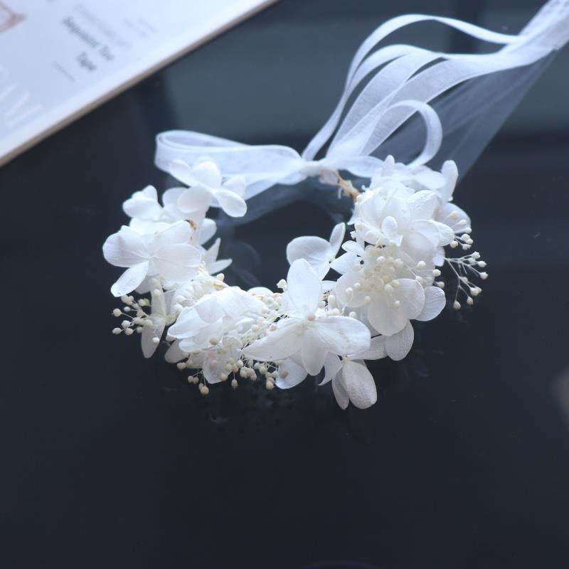 白色韩粉蓝色紫色永生花新娘伴娘姐妹团超仙手腕花花童表演手花