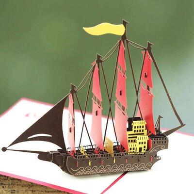 3D Pop Up Sailboat Ship Paper Sculpture DIY Handmade