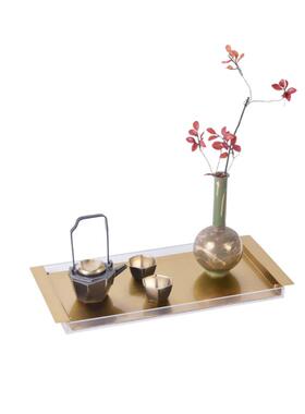 新中式简约样板房餐厅金属亚克力收纳托盘餐盘装饰摆件软装搭配