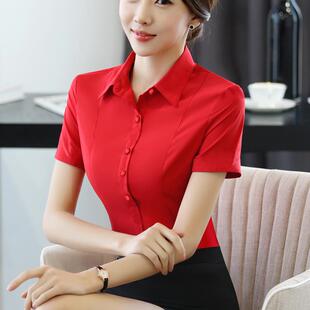 正装 夏季 色职韩版 高档短衣袖 显瘦棉衬工装 女业O白L女装 修身 工 衬衫