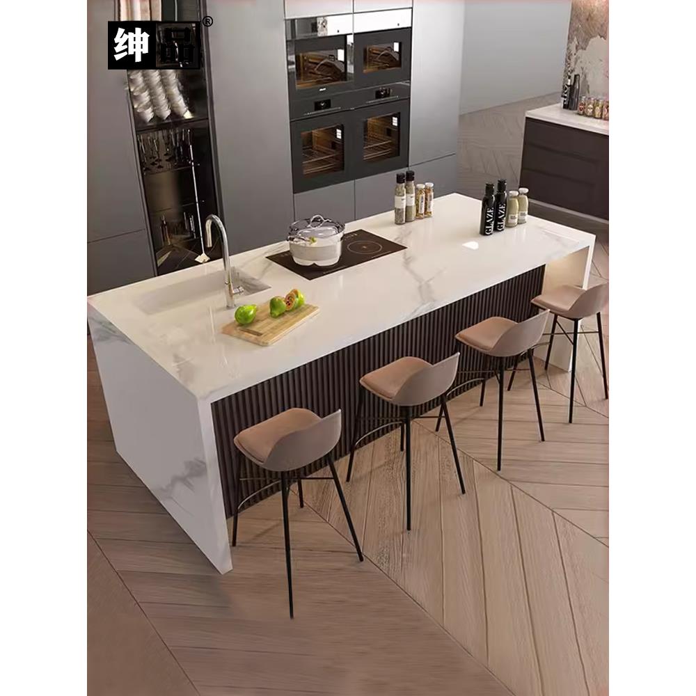 石板岛餐桌一体化水槽开放式厨房吧台西厨导吧餐桌客厅隔断浇台