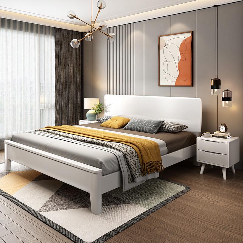 北欧实木床白色1.8米1.5m双人主卧1米单人1.2家用现代简约2米大床