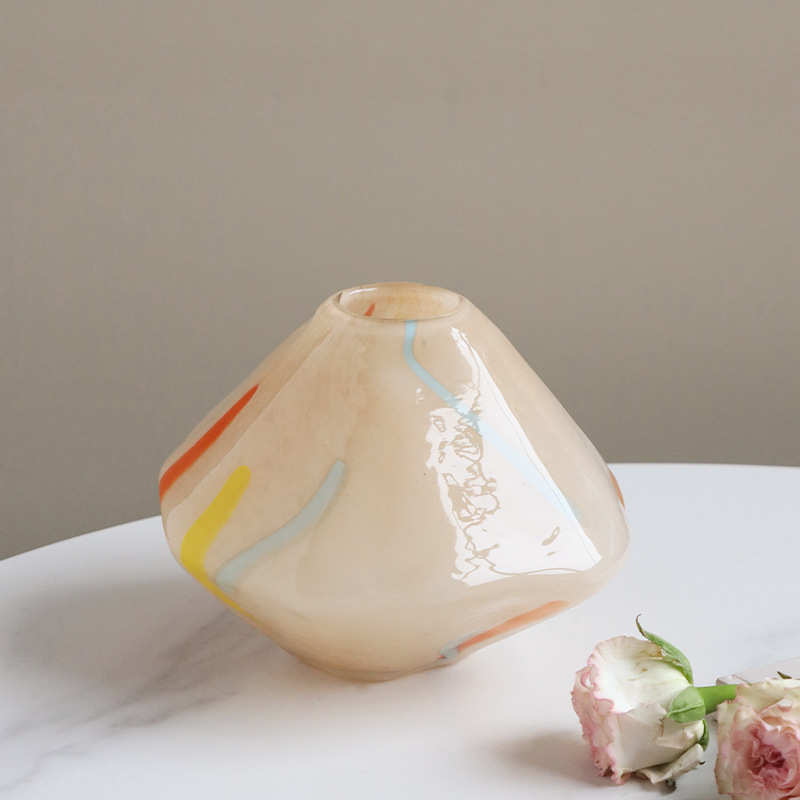 玻璃器插花摆件高级花圆锥古风家居装饰奶油水培感花瓶桌面复客厅