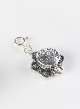 -925银吊坠复古做旧工艺可转动梵文藏式文玩念珠挂件项链坠