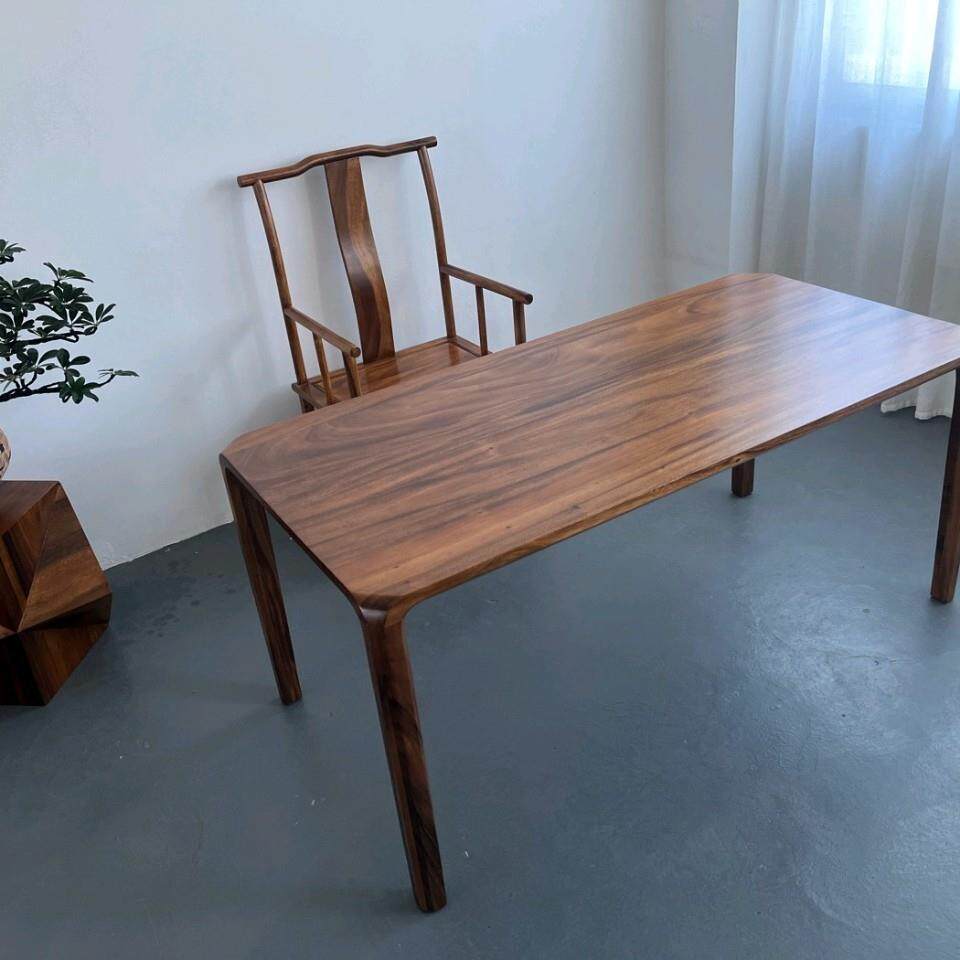 实木大板茶桌餐桌家具书桌电脑桌一体新中式茶台家具客厅家用