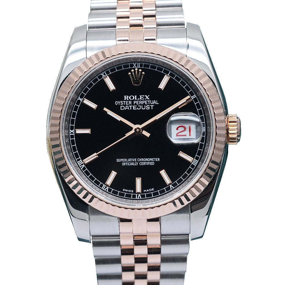 正品[9.8新]劳力士日志型间玫瑰金36mm自动机械男表116231