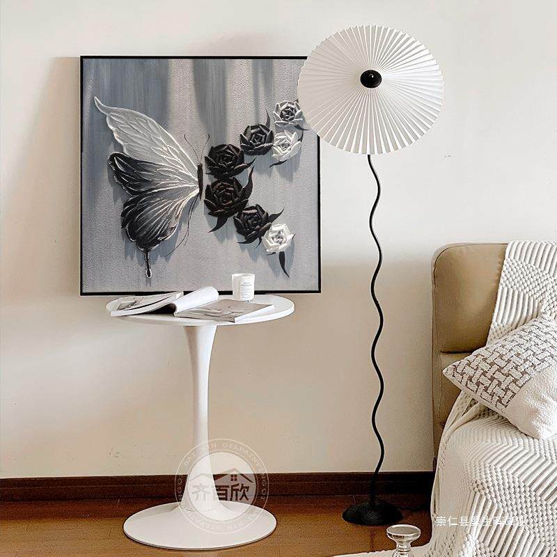 现简餐约黑白灰抽象蝴蝶71201_0l饰玫瑰花卧室代装画大气客厅走廊