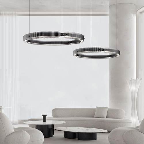 电商极简高端客厅吊灯现代简约上下发光LED玻璃圆环餐厅卧室灯具