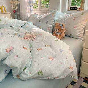 A类双层纱100全棉四件套纯棉被套床单被罩床笠儿童学生宿舍三件套