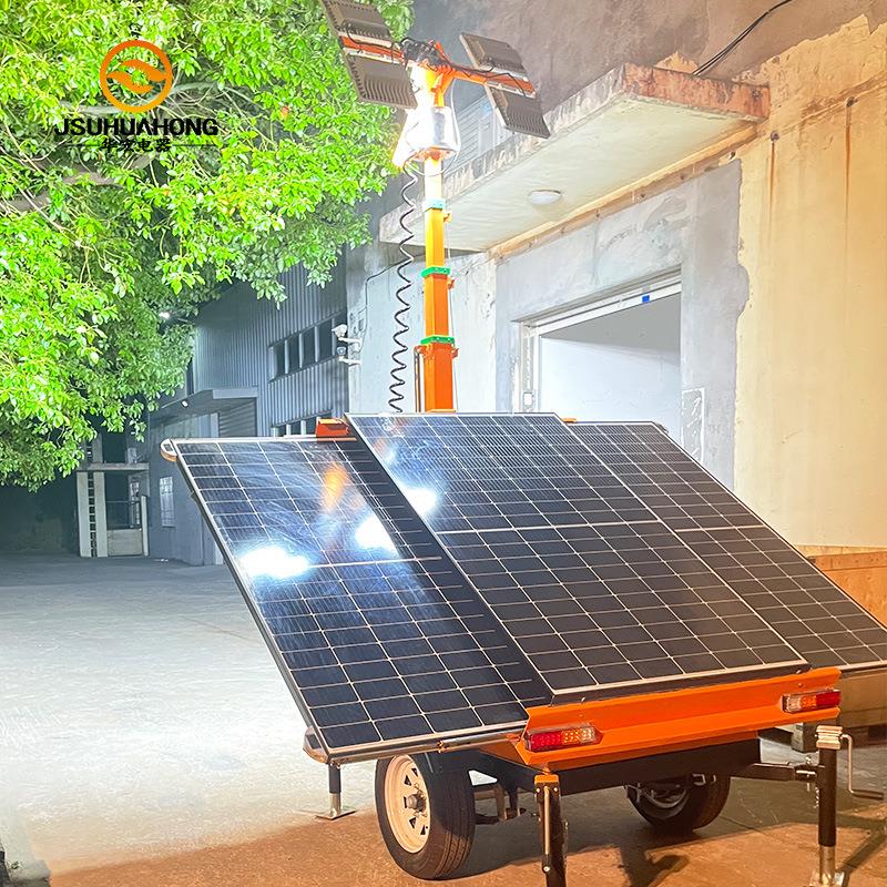 跨境太阳能移动照明车充电拖车LED升降照明灯塔9米摄像监控移动车