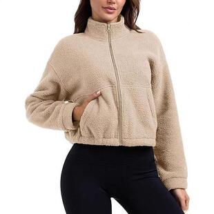 High Level Women'S Slate Blue Sherpa Fleece Crop Zip-Up