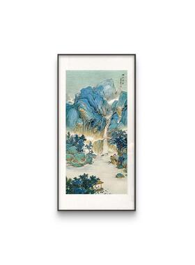 新中式入户玄关山水大气装饰画酒店民宿走廊过道挂画山流水壁画
