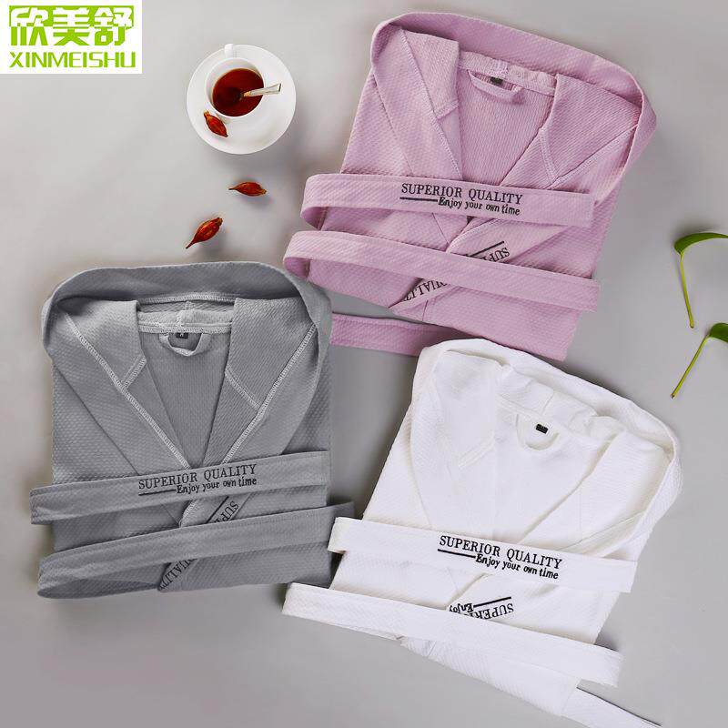 酒店浴袍纯棉男女士薄款全棉睡袍华夫格春夏季情侣吸水浴衣