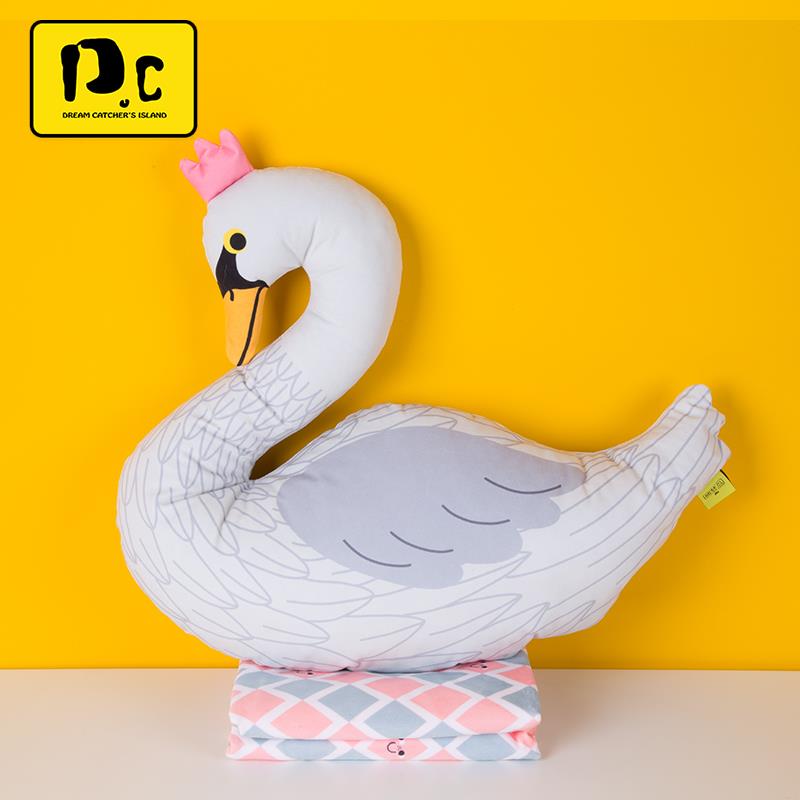 高档梦岛 天鹅抱枕捕被子两用空靠调毯 可爱办公室毯家居午休腰盖