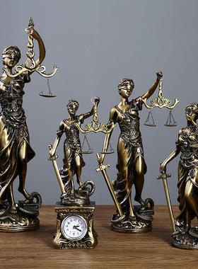 2025年新款客厅摆件旺宅摆件仿铜女神忒弥斯雕塑雕像律师办公室司