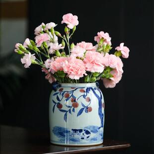 纯手工陶瓷中式 创意水培花器青花瓷手绘文艺民宿风花瓶客厅摆件