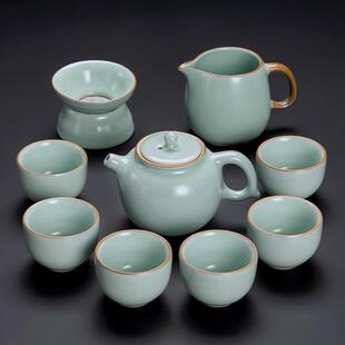 高档天青汝窑功夫茶具套装家轻奢高陶瓷泡茶碗盖用茶壶杯喝茶中档