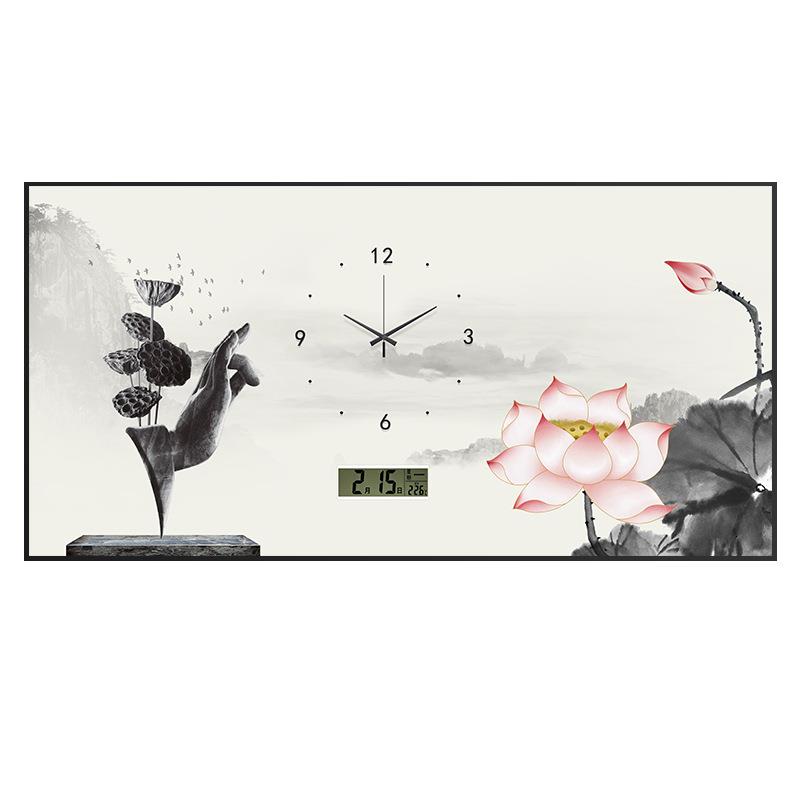 新中式电表箱装饰画钟表挂钟配电箱遮挡挂画客厅电子钟万年历时钟图片
