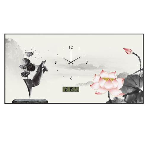 新中式电表箱装饰画钟表挂钟配电箱遮挡挂画客厅电子钟万年历时钟