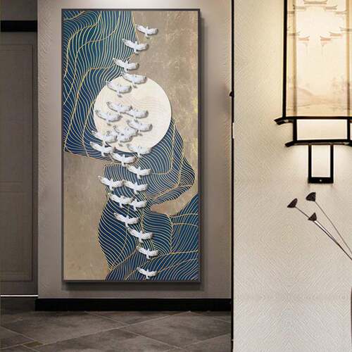 新中式玄关玄幻山水抽象装饰画招财风水竖版过道挂画酒店现代壁画