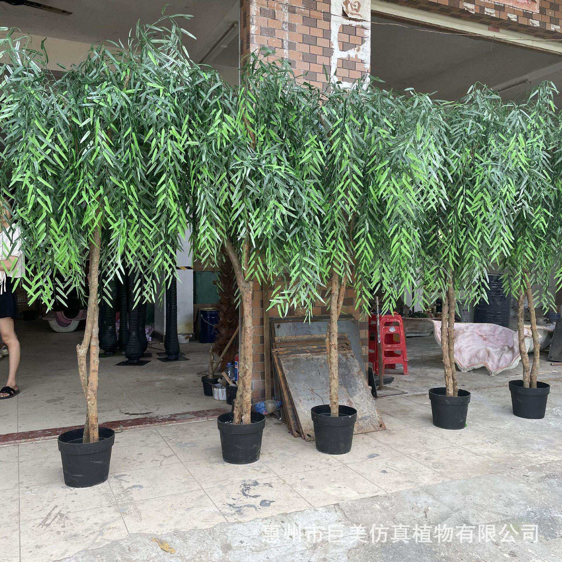 仿真柳树 假垂柳仿真装饰盆栽 酒店大厅橱窗商场布景实木树干盆栽